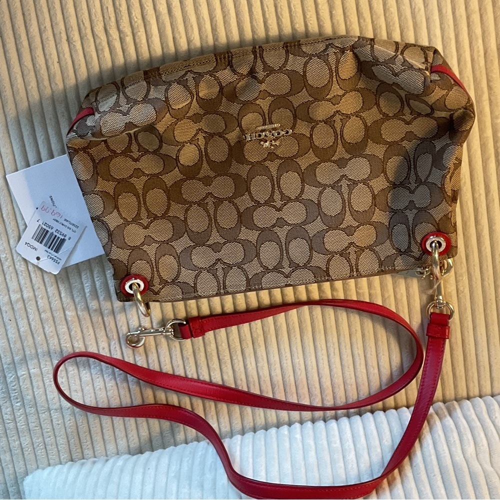 Authentic COACH Signature Crossbody Bag New tag Khaki/Red - Picture 11 of 14
